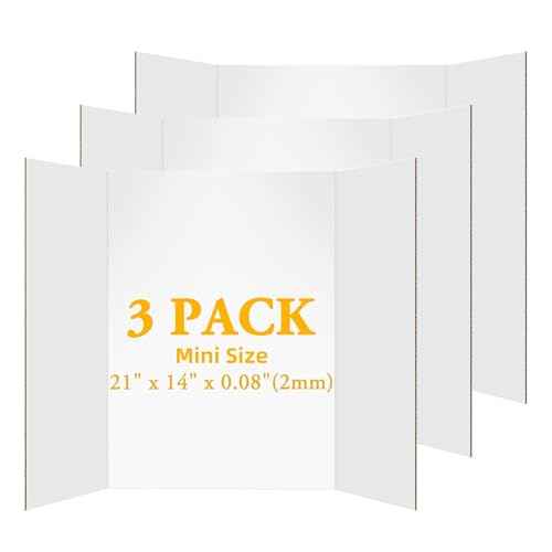 3Pcs Small Trifold Poster Board, 21 x 14 inches White Tri Fold Poster Boards Corrugated Presentation Board Science Fair Display Boards for School Fun Projects, Exhibitions and Business
