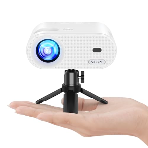 VISSPL Mini Full HD 1080P Portable Projector with Tripod - Upgrade Soft White