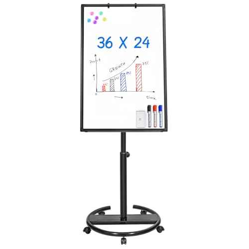Mobile Whiteboard ? 36 x 24 inches Portable Magnetic Dry Erase Board, 3' x 2' Stand Easel White Board Dry Erase Easel Standing Board w/Flipchart Hooks (Black)
