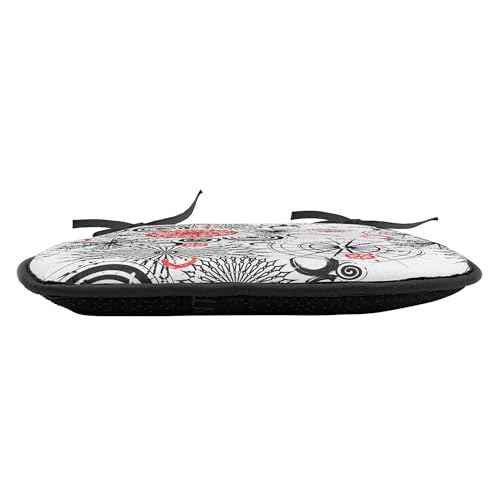 Ambesonne Mandala Chair Seating Cushion Set of 2, Grunge Looking Round Floral Rounds Contrast Colors and Design, Anti-Slip Seat Padding for Kitchen & Patio, 16"x16", Vermilion Black White