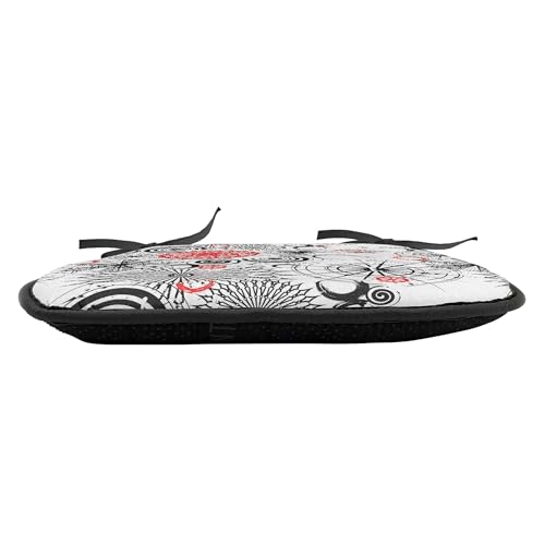 Ambesonne Mandala Chair Seating Cushion Set of 8, Grunge Looking Round Floral Rounds Contrast Colors and Design, Anti-Slip Seat Padding for Kitchen & Patio, 16"x16", Vermilion Black White