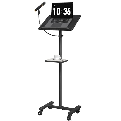 MAHANCRIS Black Podium Lectern with Adjustable 28.9–42.7 in Stand, Microphone and Laptop Tray