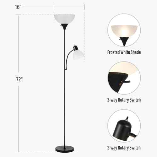 Floor Lamp with Reading Light, 72" Tall Lamp for 2 Head, Standing Lamps for Living Room, Bedroom, Corner, Office. No Bulbs