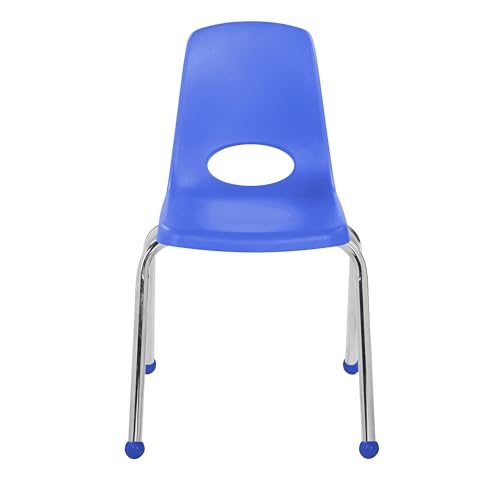FDP 16" School Stack Chair, Stacking Student Seat with Chromed Steel Legs and Ball Glides; For In-Home Learning or Classroom - Blue (6-Pack), 10367-BL
