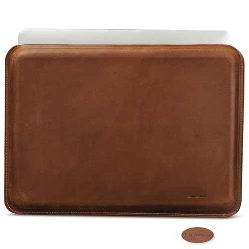 Top Grain Leather 16.2" Slim PC Sleeve Case, Solid Vintage Design, Handmade, Compatible with MacBook Pro 16.2" A2485 M1 Max 15" Touch Bar A2141 A1707 Pro 16" Touch ID A1990, Brown 16.2 Inch