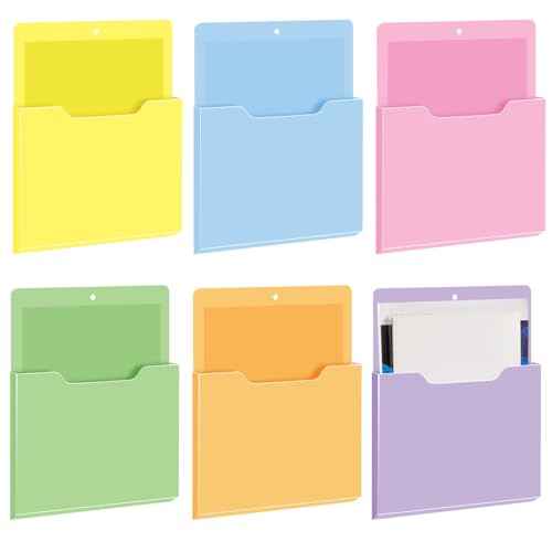Fuutreo 6 Pcs Magnetic Wall File Organizer Magnetic Wall File Holder Refrigerator Magazine Holder for Mail Letters Paper(Macaron Color,10 x 13 Inch,Vertical)