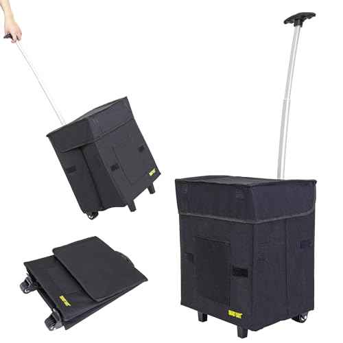 dbest products Smart Cart, BLACK Collapsible Rolling Utility Cart Basket Grocery Shopping Teacher Hobby Craft Art