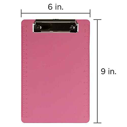JAM PAPER Small Plastic Memo Clipboards with Low Profile Metal Clip - Mini (6 x 9) - Pink - 12 Clip Boards/Pack