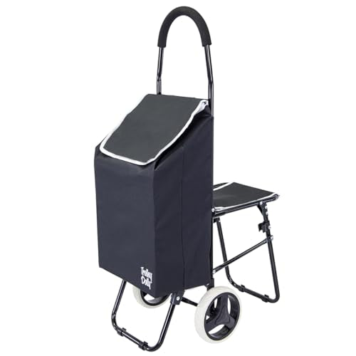 dbest products Trolley Dolly Sport with Chair ? Foldable Grocery Cart on Wheels ? Multi Use Rolling Cart with Built-in Seat, Removable Bag, and Hand Truck Dolly Function, Black