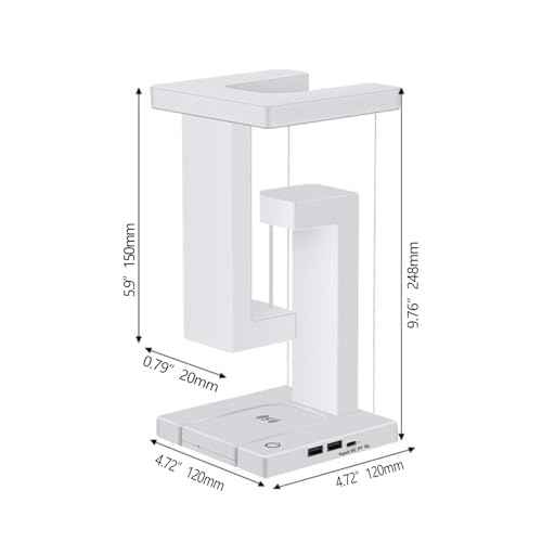 LED Wireless Charging Desk Lamp - Anti-Gravity Suspension Design, 3-Level Touch and Adjustable Brightness, USB-C Port, Suitable for Home Office, Study, Reading, College Dormitory