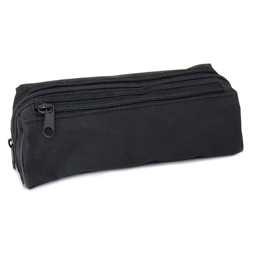 Black Pencil Case with 2 Compartments & Large Capacity - FashionStationery