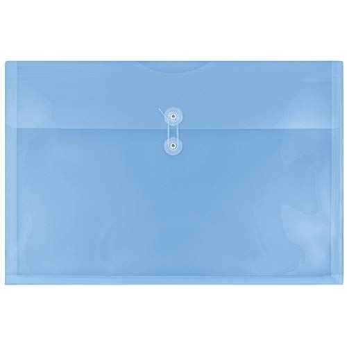 JAM PAPER Plastic Envelopes with Button & String Tie Closure - Large Booklet - 12 x 18 - Blue - 12/Pack