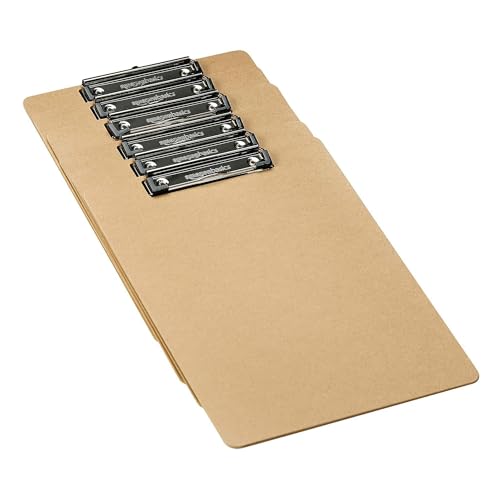 6-Pack Letter Size Office Clipboard - Brown Hardboard with Steel Clip