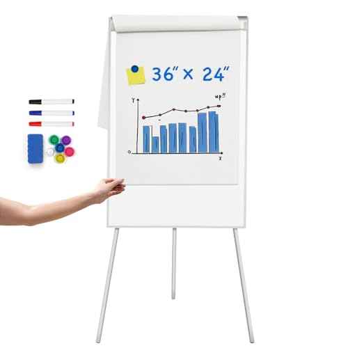 Portable White Board Dry Erase with Stands,Foldable Magnetic Standing Whiteboard Flip Chart Easel for School Office and Home(36x24 White)