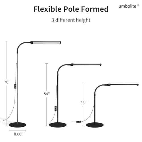 Lash Light, LED Floor Lamp, Reading Floor Lamp, Adjustable Gooseneck, 3 Heights, 10W Dual Brightness, Portable Standing Lamp for Eyelash Extensions, Makeup, Office