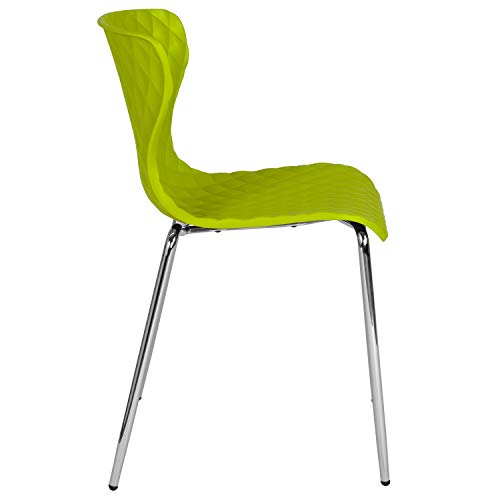 Emma + Oliver Citrus Green Plastic Stack Chair - Contemporary Diamond Quilt, Ergonomic 17W x 20D x 31H