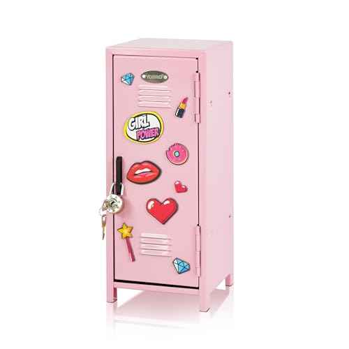 YOBRO Mini Iron Lockers, Girl Talk Locker with Lock,Small Safe Box for Money, Miniature Storage Locker for Desk Bedroom Home Office School, Little Gift for Girls, Metal, Pink