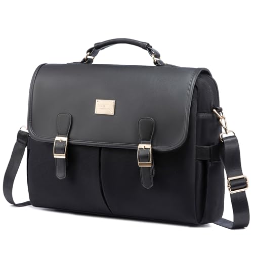 LOVEVOOK Laptop Bag for Women, 15.6 inch Large Capacity Computer Briefcase Sleeve Case, Crossbody Messenger Shoulder Bag, Office Business Work Tote Bags Purse for Travel Gifts, Black