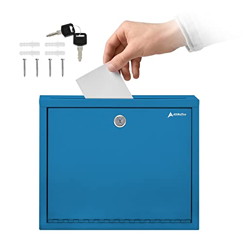 Adir Metal Suggestion Box with Lock & Blue Wall Mount Deposit Box 3x10x12 inch