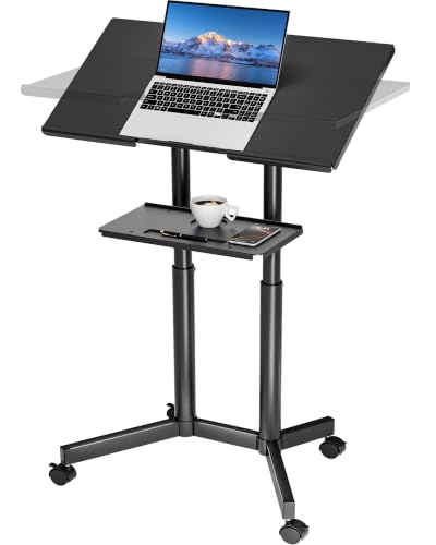 BONTEC Black Portable Sit-Stand Lectern with 23.6x15.7in Tilting Desk, Mobile Laptop Desk