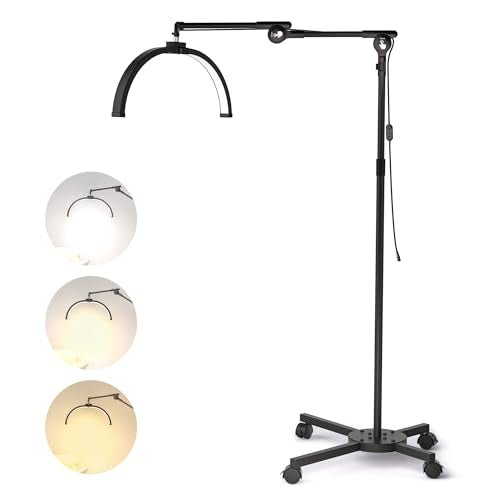 CHICLUX Lash Lights for Eyelash Tech, Foldable Floor Lash Lamp for Eyelash Extensions, Dimmable LED Half Moon Lash Light with Phone Holder and Wheeled Base, Esthetician Light for Eyelash, Tattoo