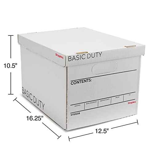 STAPLES Corrugated File Box Lift Off Lid, Letter/Legal Size, White/Black, 10/Pack (ST59208)