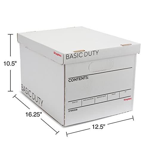 Staples Corrugated File Box 10 Pack Lift-Off Lid Letter & Legal Size White/Black