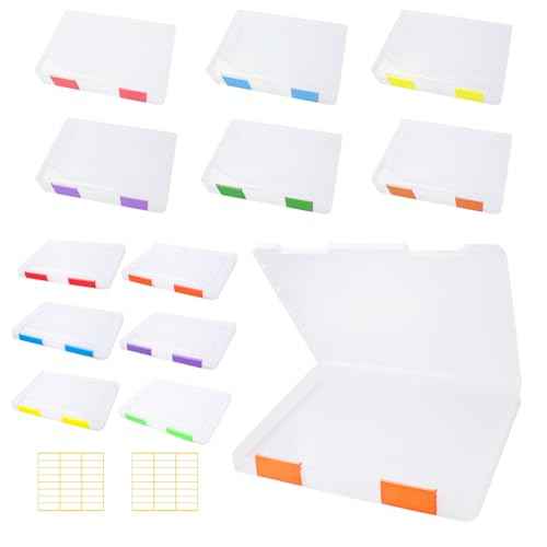 12 Pcs Clear A4 A5 File Box Document Plastic Storage Box with 48 Labels File Holder Organizer Paper Plastic Case Magazine Protector with Buckle Office School Supplies