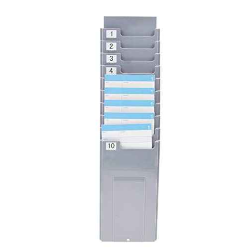 NADAMOO Time Cards Rack Retractable Time Card Holder with 10-Pocket,Plastic Wall Mounted Cards Holder Compatible with Time Card Machine Attendance Recorder Punch Clock for Office, Gray