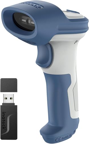Inateck 2D Bluetooth Barcode Scanner - Wireless Handheld Scanner, Blue White