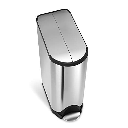 simplehuman 40L Dual Compartment Butterfly Lid Kitchen Recycling Trash Can, Brushed Stainless Steel