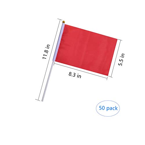 Red Stick Flag 50 Pack - Small Handheld Party & Event Decorations, Perfect for Sports, Festivals, Parades, and Garden Use (Variation: Red)