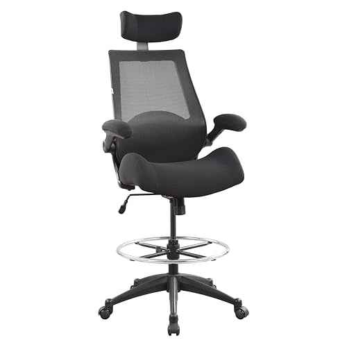 BOLISS 400lbs High Back Wide Computer Office Drafting Chair Flip up Armrests Lumbar Support Adjustable Big Footrest Ring(Black)