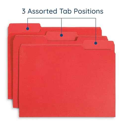 Blue Summit Supplies Red File Folders - Letter Size, 1/3 Cut Tabs, Durable 11pt Paper, Uncoated Red, Office & Home Organization