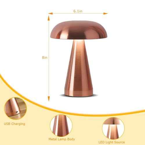 Portable Metal Desk Lamp,3-Color Touch Control, Rechargeable Battery - Ideal Bedside Lamp for Bedroom Nightstand (Rose Gold)