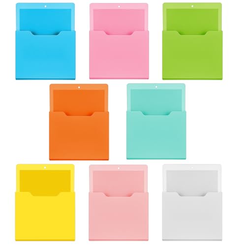 8 Pack Magnetic File Paper Holder High Design Pocket Magnetic Wall File Organizer Hanging Refrigerator Magazine Mail Letters Paper Holder for Teacher Office Classroom Supplies(Classic Color)