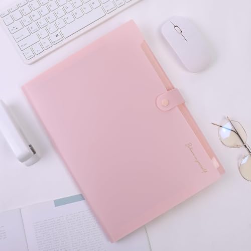 SKYDUE Pink Expanding File Folder with 8 Pockets - A4/Letter Organizer for Office & School