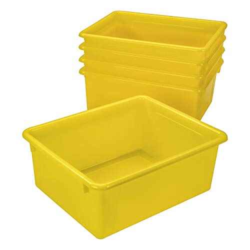 Storex Letter Size Deep Storage Tray ? Organizer Bin with Non-Snap Lid for Classroom, Office and Home, Yellow, 5-Pack (62546U05C)
