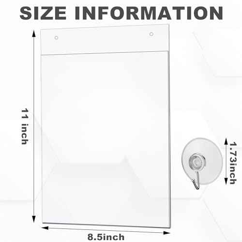 Suzile 8 Pcs Acrylic Window Sign Holder Hanging Acrylic Holder 8.5 x 11 Inch Office Door Signs with Suction Cup Hooks Hangers for Office School Home Store Restaurant