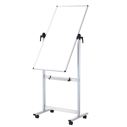 VIZ-PRO Double-Sided Magnetic Mobile Whiteboard 48 x 24 Inches, Portable & Lockable Castors
