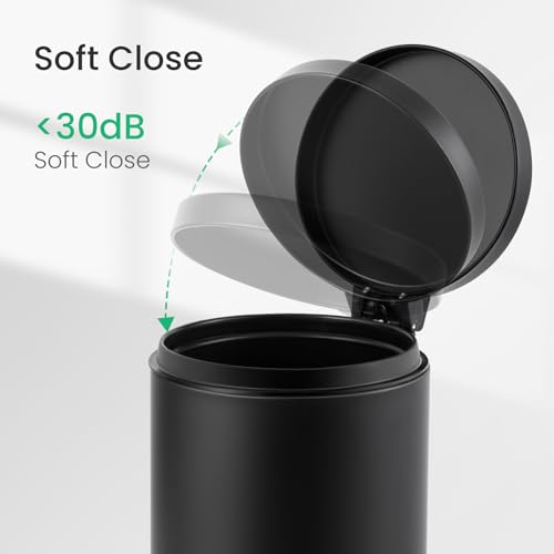 Cesun Matte Black Small Bathroom Trash Can with Lid, 1.2 Gallon Soft Close