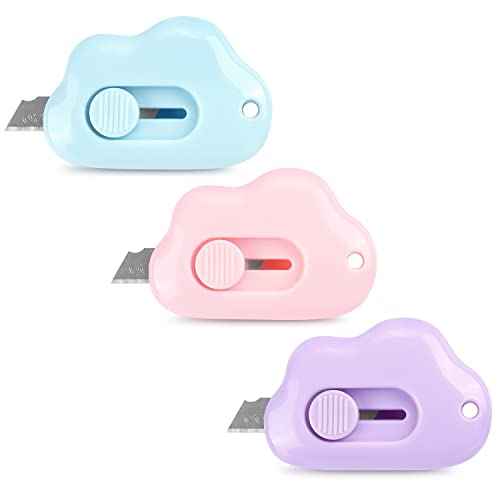 Tamaki Box Cutter Letter Opener Envelope Slitter Utility Retractable Art Knives, Package Opener Envelope Mail Letter Box Cloud Shaped Carton Portable Cutter with Key Chain Hole
