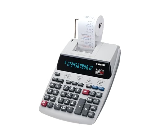 Canon Office Products 2204C001 Canon P170-DH-3 Desktop Printing Calculator with Currency Conversion, Clock & Calendar, and Time Calculation, Black/White/Silver, 14.60 Inch x 9.60 Inch x 3.00 Inch