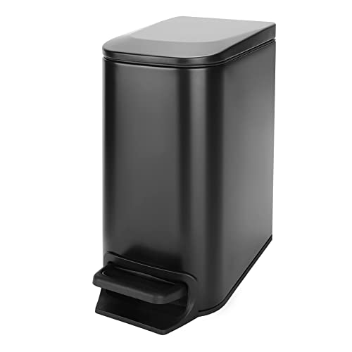 Cesun Matte Black Small Bathroom Trash Can with Lid, 1.6 Gal, Soft Close