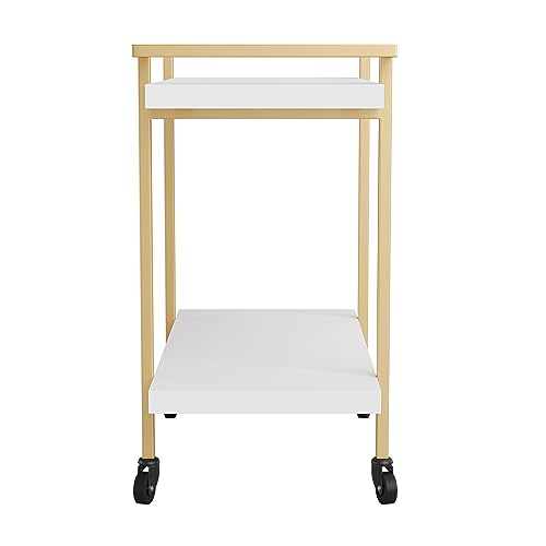 Martha Stewart Liam 2-Tier Mobile Office Storage and Printer Cart in White with Polished Brass Frame