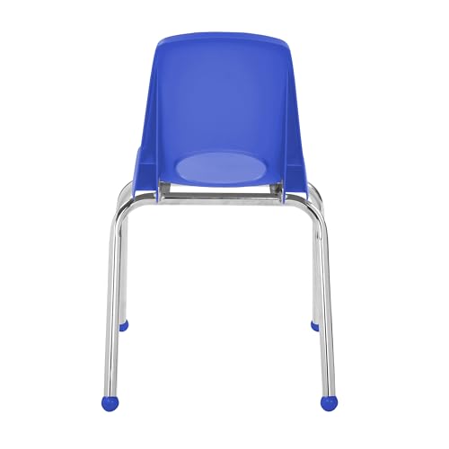 FDP 16" School Stack Chair, Stacking Student Seat with Chromed Steel Legs and Ball Glides; For In-Home Learning or Classroom - Blue (6-Pack), 10367-BL