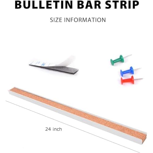 Corksidol Bulletin Bar Strip, Cork Board, Cork Strips, 24" x 1", Classroom, Office, Walls, Cubicle, Aluminum Frame,5 Pack, Silver