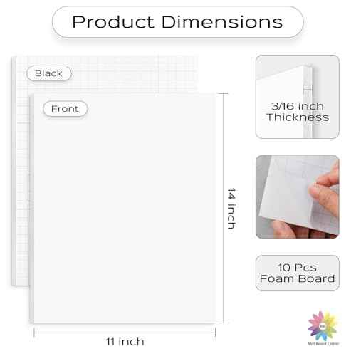 Mat Board Center, Pack of 10, 11x14 Self Adhesive Foam Board for Picture and Poster Mounting, Lightweight White Color Foam Board for Crafts, Artworks, 3/16 inches Thick