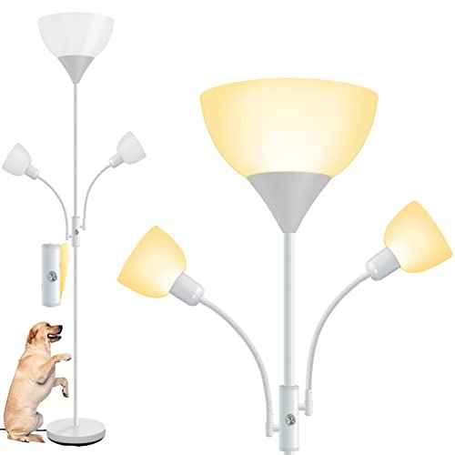 Floor Lamp, Torchiere Floor Lamps for Living Room, 71 Inch Tall Standing Lamp, Bedroom Lamps with Gooseneck Light, Rotary Switch, 3 Plastic Lampshade, Torch Floor lamps for Bedroom (White, No Bulb)