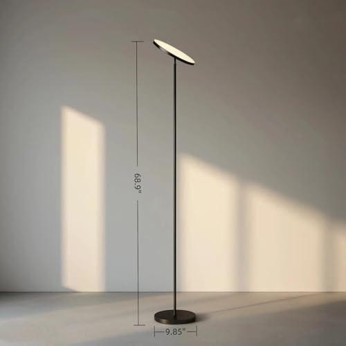 JOOFO Black LED Torchiere Floor Lamp with Remote & Stepless Dimming